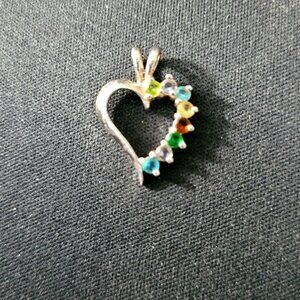 Sunstone Imports Sterling Silver Womens Heart Shaped Multi-Gemstones Chips Pend